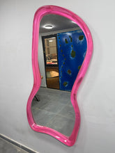 Designer Epoxy Resin Mirror – Handmade Irregular Pink Transparent Frame Wall Mirror for Contemporary Interiors